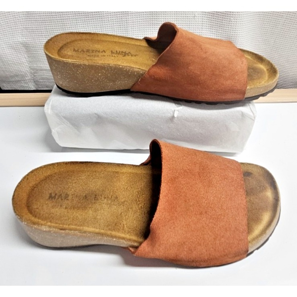 Marina Luna Coral Suede Leather Wedge Comfort Slides Sandals Women's 6.5